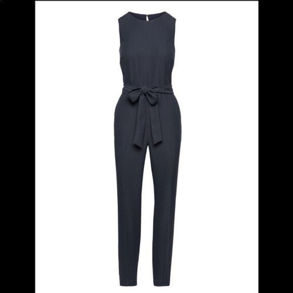 Banana Republic Tapered Leg Sleeveless Belted‎ Jumpsuit Preppy Pockets Navy 4 - Picture 2 of 16